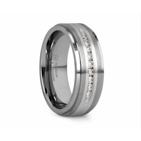 Thorsten Bond Men’s Wedding Band Size 9 Flat Brushed Silver Inlaid Titanium with - Picture 3 of 5